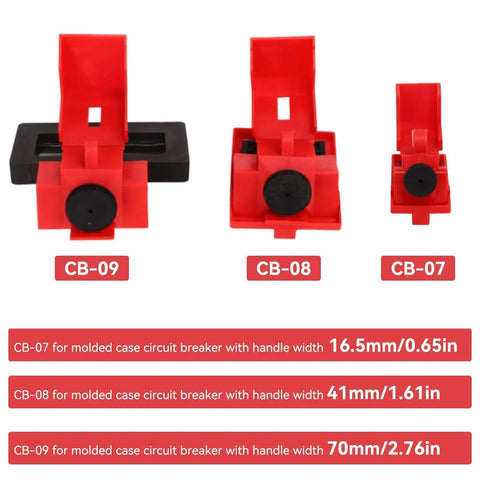 Clamp-On Circuit Breaker Lockout Kit 12 Piece Set With Small Medium Large Lockouts For Single Pole Breakers, sizes CB-07, CB-08, CB-09.