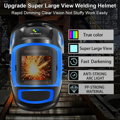 Large Viewing Auto Darkening Welding Helmet With True Color Solar Power in industrial environment