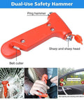 Beefed Up Roadside Emergency Kit For Cars And Trucks With Jumper Cables Tow Rope Reflective Triangle Tire Pressure Gauge Safety Vest Hammer And More All In One Compact Auto Safety Essentials displayed safety hammer
