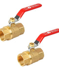 2 Pack Brass 1/2 Inch Full Port Ball Valve With Red Vinyl Handle NPT Female To Female 150 PSI WSP 600 WOG High Flow