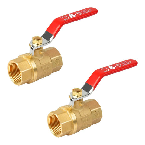 2 Pack Brass 1/2 Inch Full Port Ball Valve With Red Vinyl Handle NPT Female To Female 150 PSI WSP 600 WOG High Flow