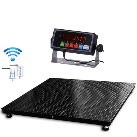 Heavy Duty 60 By 60 Inch Pallet Scale With 10000 Lbs Capacity And Smart Digital Indicator on black steel platform for warehouse use.