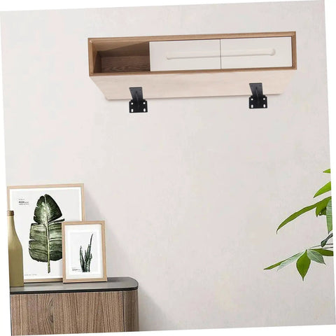 Rock Solid Heavy Duty Metal L Shelf Brackets support a modern shelf design, showcasing matte black hardware and wooden storage.