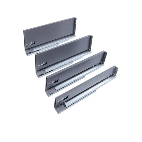Four gray Undermount Drawer Slides Rail For Soft Close Cabinets, Slick Slim Tandem Design, Hidden Install, 45kg Load, 12 Inch