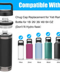 Chug Cap Replacement For Rambler Bottle Fits 18Oz 26Oz 36Oz 46Oz 64Oz Models, Easy Twist Triple Handle Screw Top Lid shown with bottles