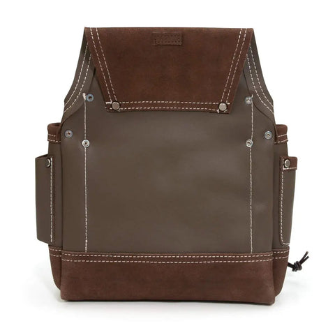 Front view of the 8 Pocket Leather Electrician Tool Pouch Built Tough For Work Belts With Flashlight Loop Tape Chain Pliers Pockets And 3 Inch Tunnel Loop Made From 100 Percent Full Grain Cowhide Leather.