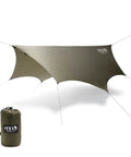 DryFly Rain Tarp Ultralight Hammock Shelter For Camping And Backpacking, Water Shedding Polyurethane Treated Ripstop Nylon displayed open