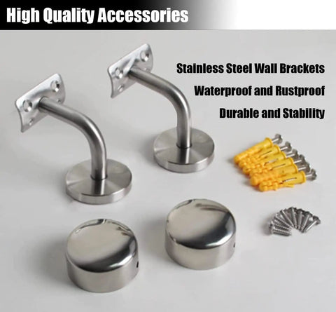 Sleek Transparent Acrylic Handrail With Heavy Duty Silver Wall Mount Brackets For Indoors Outdoors Stair And Deck Safety Featuring Bubble Design Supporting Four Hundred Forty Pounds Built Like A Tank For Daily Grind with stainless steel wall brackets and screws.