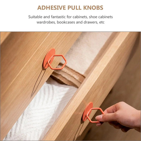 Adhesive Stick On Cabinet Handles 3 Pack Triangle And Hexagon Pull Knobs No Drill Easy Install For Cupboards, Closets, Drawers And Dressers In Kitchen And Home in use on drawer