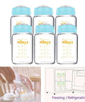 Premium Borosilicate Glass Breastmilk Storage Bottles 6 Oz 6 Pack Wide Mouth BPA Free Blue Lids for safe storage and freezing.