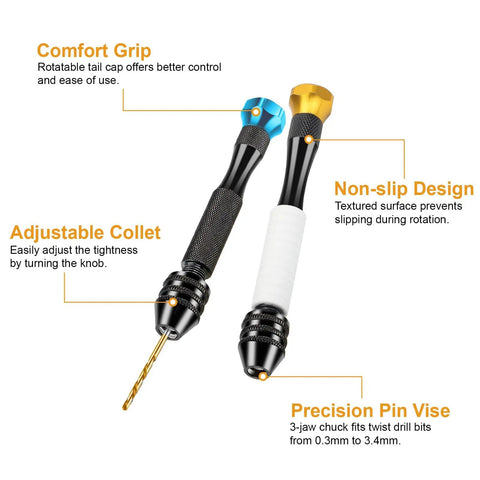 Miniature Pin Vise Hand Drill Set For Jewelry Making 67 Piece Dope Kit With 2 Hand Drills, 50 Twist Drill Bits In 5 Sizes