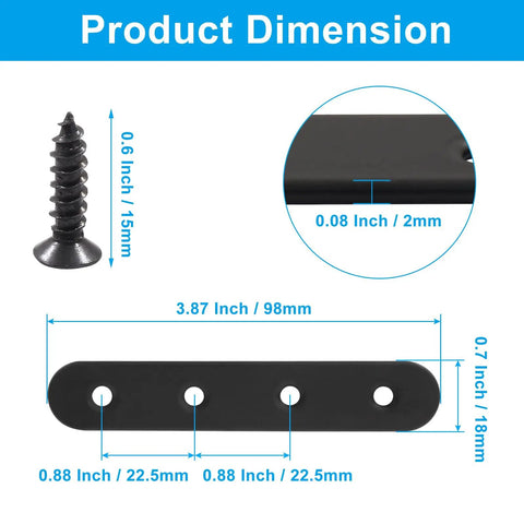 12 Pack 4 Inch Straight Brackets Stainless Steel Flat Mending Braces Black Connector Plates with mounting screws dimensions