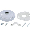 Shower Arm Stabilizer Bracket With Flange Cover Chrome Finish components including flange, bracket, and screws for wobbly shower arms.