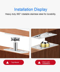 Installation display of hidden door hinge with 360 degree rotation heavy duty pivot hinge in stainless steel 220 lbs load bearing concealed hinge