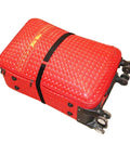 10 Pack 50 Inch Heavy Duty Adjustable Velcro Straps securing red luggage