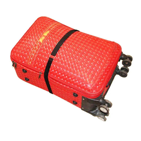 10 Pack 50 Inch Heavy Duty Adjustable Velcro Straps securing red luggage
