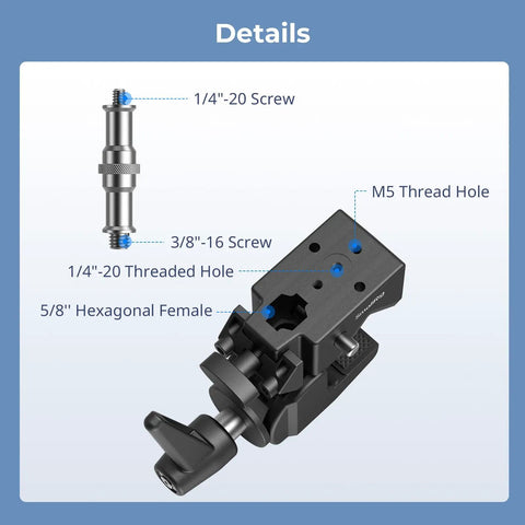 Beefy Heavy Duty Super Clamp Kit 2-Pack details showing screws and holes for cameras and lighting gear setup