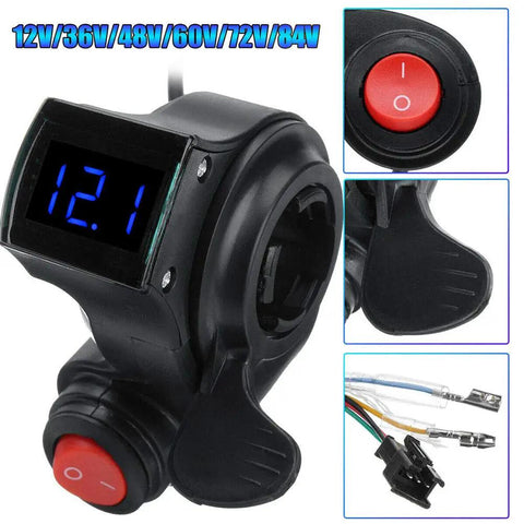Universal Must Have Thumb Throttle With LED Voltage Display For Electric Scooters And Ebikes 22Mm Handlebar Fit LiFePo4 And Lead Acid Compatible Plug And Play Black