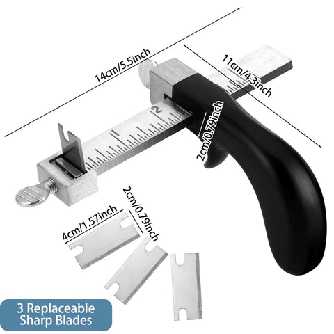 Pro Grade Leather Strap Cutter Kit With Aluminum Handle And Three Blades, Stainless Steel Crafting Tools, ruler included
