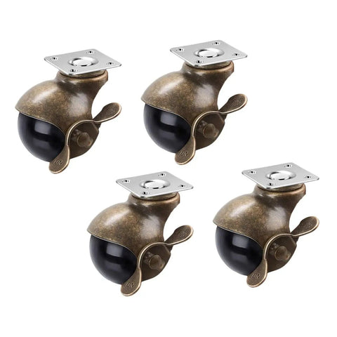 Vintage Brass Furniture Casters 2 Inch Heavy Duty Swivel Wheels With Rock Solid Brakes For Workbenches set of four with black wheels.