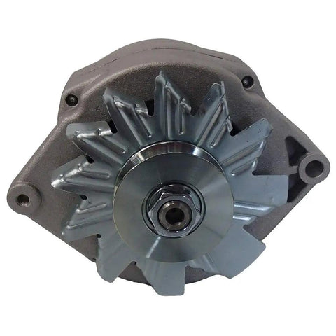 Hassle Free 12 Volt Alternator Conversion Kit For Classic Tractors; close-up view of alternator with fan blades.