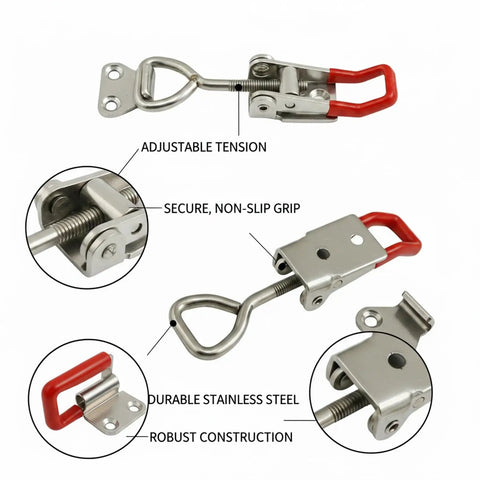 Stainless Steel Adjustable Toggle Latch With Quick Release Draw Clamp For Toolboxes, Cabinets And Storage Cases, secure grip, non-slip red handle