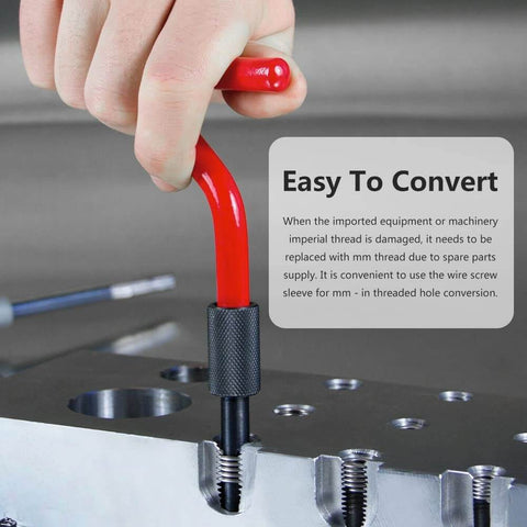 15 Piece Helicoil Thread Repair Kit For Automotive Use M14x1.5 Stainless Steel Thread Inserts in action on metal block