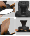52 Inch No Fuss Quiet Ceiling Fan With Light And Remote Easy Setup Low Profile Flush Mount Ceiling Fan Reversible Blades Dimmable 3CCT Ultra Silent Black Fan For Bedroom Living Room Indoor Outdoor, close-up of black motor, blades, and light