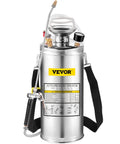 Front view of 2-Gallon Stainless Steel Hand Pump Sprayer With 20-Inch Wand And 3-Foot Reinforced Hose, Pressure Gauge, Safety Valve