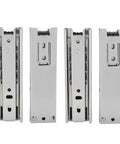 Four 5 inch drawer slides, full extension ball bearing runners, side mount with nylon wheels for kitchen cabinets and dressers.