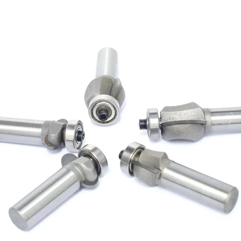 5 Piece Edging Fluting Router Bit Set With 1/2 Inch Shank, Concave Sunk Bead Radii R4mm R5mm R11.3mm R13.6mm, on white background