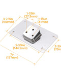 Diagram of 3 Hole Laydown License Plate Mount Bracket For Harley Davidson 1973 Up Bikes Chrome Angled Mount with measurements