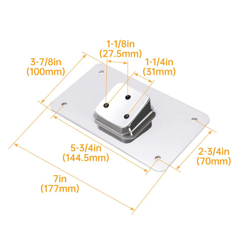 Diagram of 3 Hole Laydown License Plate Mount Bracket For Harley Davidson 1973 Up Bikes Chrome Angled Mount with measurements