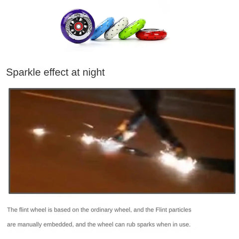 4 Pack Inline Skate Wheels 85A 72mm 76mm 80mm for indoor and outdoor use sparking on asphalt at night