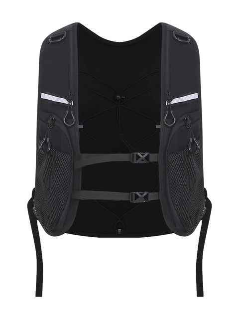 Mens Marathon Running Vest Hydration Backpack With Breathable Nylon Polyester Blend Multi Pocket Racing Gear Black One Size Reflective Strips