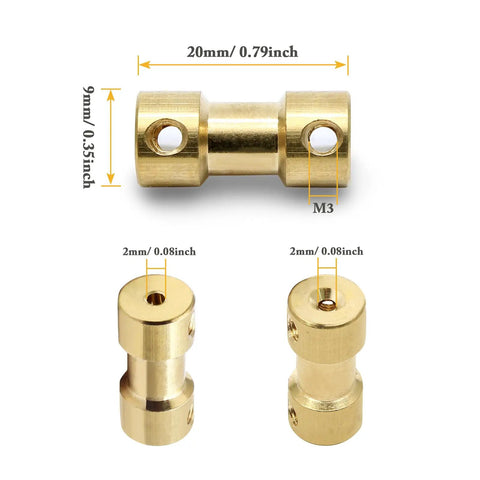 Brass Shaft Coupling Connectors Set For 3D Printers 2Mm To 2Mm With M3 Thread 9Mm Outer Diameter 20Mm Length