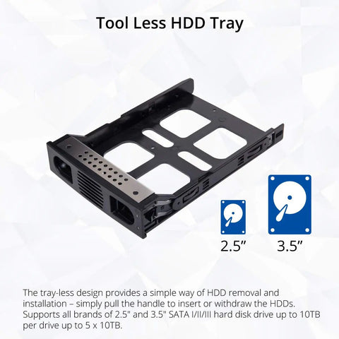 Eight Bay External Sata Hard Drive Enclosure Features No Sweat Setup With Hot Swap Trays And Smart Cooling Fan for tool-less HDD tray, 2.5 and 3.5 inch support.