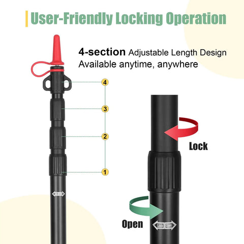Telescoping Tarp Poles 4 Section Adjustable Aluminum Heavy Duty Poles 8.7 Feet Shade Sail Canopy Support locking mechanism