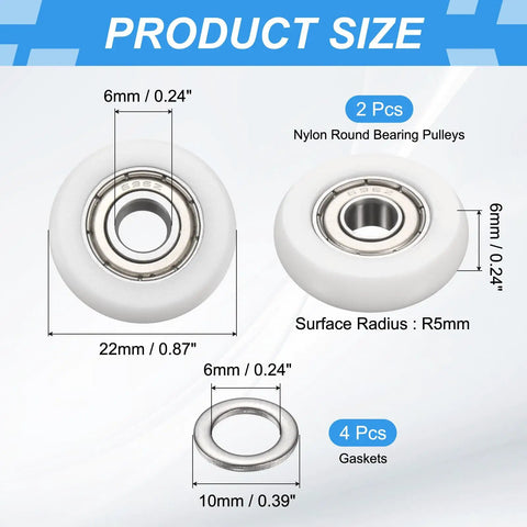 Smooth Gliding Ball Bearing Pulley Roller Kit Made From Tough Nylon For Effortless Door Hardware And Heavy Duty Gym Gear Upgrades includes 22mm diameter pulleys.