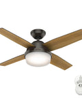 44 Inch Indoor Ceiling Fan With LED Light And Remote Control, bronze finish, 4 blades, shown with remote.
