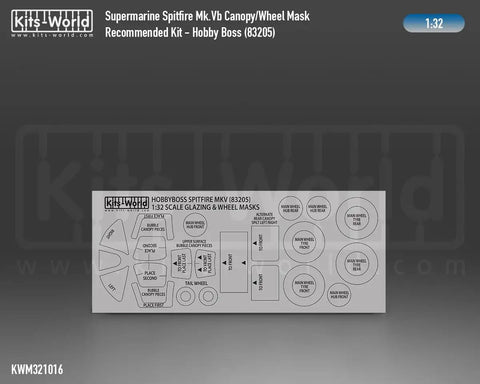1/32 Scale Mask Set for Supermarine Spitfire Mk V Canopy and Wheels for HobbyBoss 83205 Model Kit in packaging