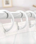 72 Pack Plastic Shower Curtain Rings O Shaped Hooks That Glide Smoothly On Standard Curtain Rods shown in bathroom setup
