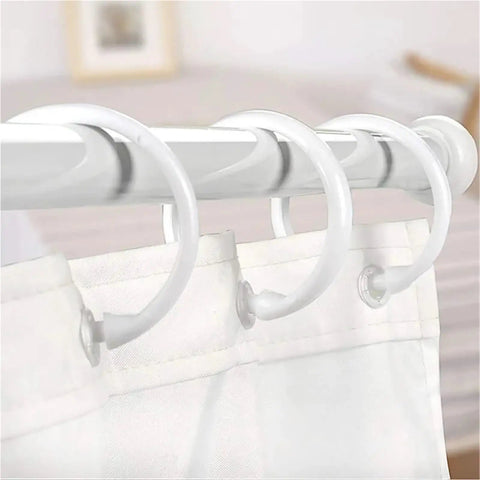 72 Pack Plastic Shower Curtain Rings O Shaped Hooks That Glide Smoothly On Standard Curtain Rods shown in bathroom setup