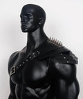 Medieval Shoulder Armor Harness With Rivet Guards For Cosplay, Adjustable PU Leather Pauldron Set on mannequin