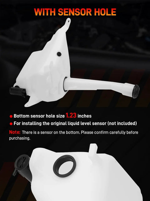 Windshield Washer Reservoir With Cap And Sensor Hole Bottom Dropin Replacement Tank For Toyota Tacoma 1998 To 2004 Replaces OE 8531504060 TO1288184 85315 04060 12498759 Ready To Install with sensor hole