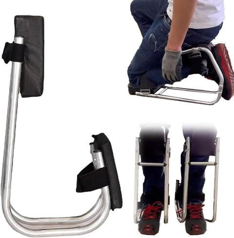 Set Of 2 Knee Seats For Gardening, Strap On Kneeling Pads For One Leg Support in use, showing ergonomic design and metal frame.