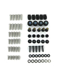 RGV250 VJ22 Bike Hardware Kit With Washers Nuts Screws Bolts Assortment Complete Silver For 1991 1998 Model Durable Steel Construction Easy To Install With Hands Or Tools Ideal For Maintenance And Restoration Ready To Roll. assorted silver and black fasteners laid out on white background