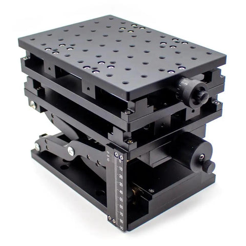Premium XYZ Manual Translation Stage Rock Solid Platform For Laser Marking And Precision Alignment, anodized black, compact design.