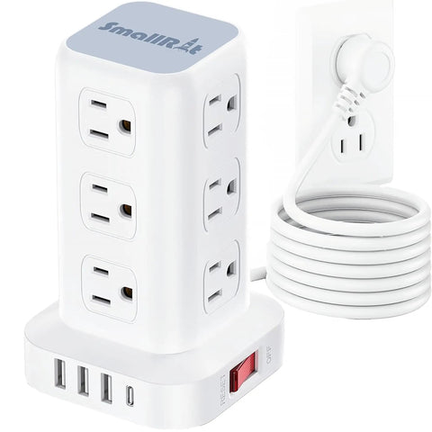 Surge Protector Power Strip With 12 Outlets And 4 USB Ports Including USB C 10ft Extension Cord Overload Protection Smart Fast Charging