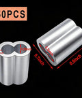 Pack Of 50 Aluminum Crimping Loop Sleeves For One Quarter Inch Wire Rope And Cable, 6mm Diameter, Double Hole Ferrule Crimps, Easy Lock With Vise Or Pliers, Built Tough, Anti Corrosion Durable Aluminum Cable Fittings, 50 pcs